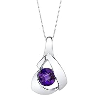 PEORA Sterling Silver Chiseled Solitaire Pendant Necklace for Women in Various Gemstones, Round Shape 6mm, with 18 inch Italian Chain