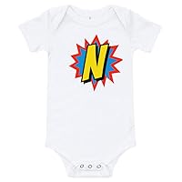Personalized, Baby Gift Idea, Comic Book Superhero Art, Letter N, Infant Baby Bodysuit, Baby Clothes, Personalized