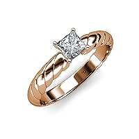IGI Certified Princess Cut Lab Grown Diamond (VS1/F) 1.00 ct Women Solitaire Rope Engagement Ring 14K Gold