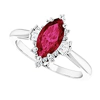 Halo Ruby 1 CT Marquise Ring 925 Silver/10K/14K/18K Solid Gold Boho Ruby Ring Cluster Halo Engagement Ring July Birthstone Rings Promise Ring