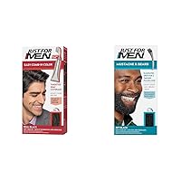 Just For Men Easy Comb-In Color Mens Hair Dye, Easy No Mix Application with Comb Applicator - Real Black, A-55, Pack of 1 & Mustache & Beard, Beard Dye for Men with Brush Included for Easy Application