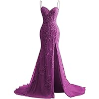 Mermaid lace Decal Women's Evening Dress with Front Slit Thin Shoulder Strap Ball Dress