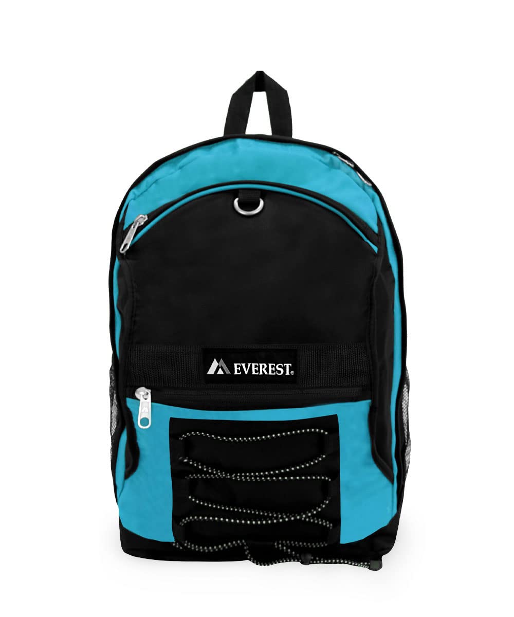 Everest Two-Tone Backpack with Mesh Pockets, Turquoise, One Size