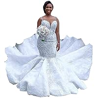 Plus Size Spaghetti Strap Satin Lace up Corset Bridal Ball Gowns Church Train Mermaid Wedding Dresses for Bride