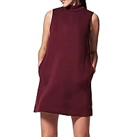 Women's Summer Dresses Ladies Dress Sleeveless Mock Neck Casual A Line Tank Dress Sundress with Pockets(Red,3X-Large)