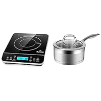 Duxtop Portable Induction Cooktop, 1800 Watts, Silver 9600LS/BT-200DZ & Professional Stainless Steel Sauce Pan with Lid, Kitchen Cookware, Induction Pot with Impact-bonded Base Technology, 2.5 Quart