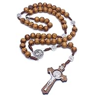 [Ayrsjcl] Cross Necklace Wooden Long Style Cross Christian Rosary Pendant Jewelry Religious Prayer for Men Men, Aluminum
