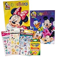 Disney Mickey and Minnie Mouse Coloring Books and Stickers Deluxe Activity Set for Kids Toddlers - Bundle Includes 2 Coloring Books, Sticker Sheets, and Crayons in a Gift Bag
