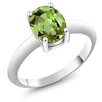 Gem Stone King 925 Sterling Silver Peridot Solitaire Ring For Women (2.10 Cttw, Gemstone Birthstone, Oval 9X7MM, Available 5,6,7,8,9)