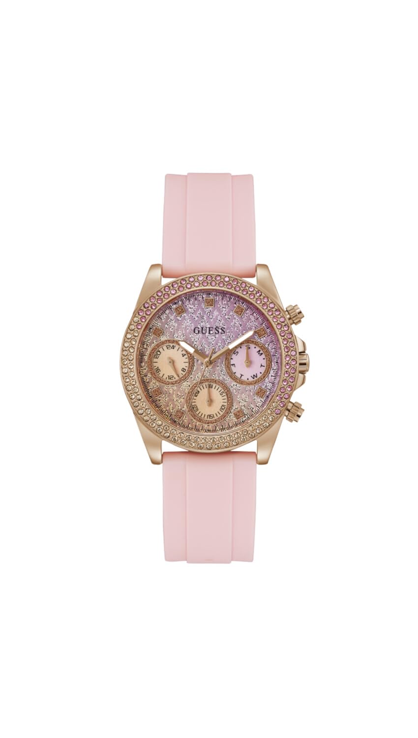 GUESS Women's 38mm Watch - Pink Strap Pink Dial Rose Gold Tone Case