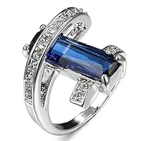 Xmas Rectangle Style London Blue Topaz AAA Zircon Silver Wedding Ring Sz 6-10 (6)