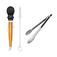 U-Taste 228.2℉ Heat Resistant BPA Free 1.5 oz Angled Turkey Baster, and 18/8 Stainless Steel 12in Barbecue Cooking Tong with Integrated Tip (Black)
