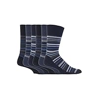 6 Pairs Sockshop Men's Gentle Grip cotton rich Socks 7-12 usa Blue Multi Stripe MGG49