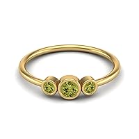 Tiny Three Stone 3MM Round Shape Peridot Gemstone Stackable Women Ring in 925 Sterling Silver Minimalist Delicate Jewelry