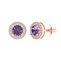 3.60 ct Round Cut Halo Solitaire Simulated Alexandrite Pair of Solitaire Stud Screw Back Everyday Earrings 18K Rose Gold