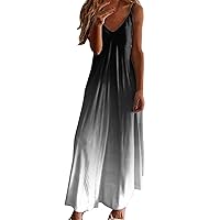 Maxi Dress for Women Casual Summer Gradient Color Dresses Trendy Sleeveless Spaghetti Strap 2024 Beach Flowy Dress