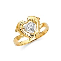 14k Yellow Gold White Gold and Rose Gold Fancy Dolphin Ring Size 7 Jewelry for Women