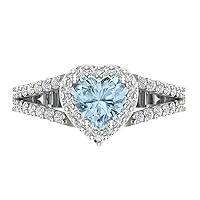 1.85 ct Heart Cut Solitaire W/Accent Halo split shank Blue Simulated Diamond Anniversary Promise Bridal ring 18K White Gold