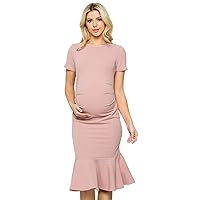 My Bump Maternity Midi Dress - Fitted Stretch Short Sleeves Mermaid Flare Ruffle (Made in USA)