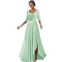 Lace Appliques Mother of The Bride Dresses for Wedding 1/2 Sleeves Chiffon Long Formal Dress Evening Gown