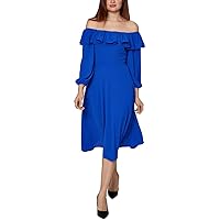 BCBGeneration Womens Crepe Off-The-Shoulder Cocktail and Party Dress Blue 8