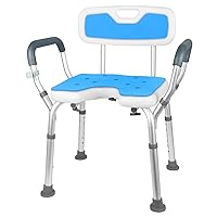 Shower Chair with Back and Arms - Safety Shower Chair for Inside Shower Supports up to 400 lbs, Bath Seat with Padded Arms for Disabled Handicap Seniors Elderly