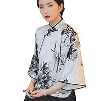 Chinese Traditional Clothing for Women Lose Qipao Shirt top Floral Printing Big Sleeve Blouse Retro