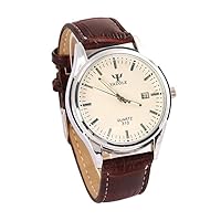 Men Quartz Business Style Wrist Watches with Blue Ray Glass White Dial and Brown Leather Band