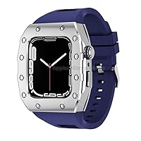 HEPUP Silikonband für Apple Watch 6 5 4 SE Serie 44 mm Metallblende Luxus Metall Lünette Gehäuse Gummiband Modifikation Kit für iwatch Serie 8 7 45 mm (Farbe: A, Größe: 44 mm für 6/5/4/SE)