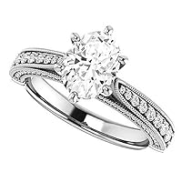 Oval Cut Moissanite Solitaire Ring with Side Stones | 1.5 CT Colorless Gemstone Engagement Jewelry for Her