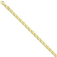 14k Yellow Gold Solid Fancy Lobster Closure 6mm Hand Polished Fancy Link Chain Bracelet Lobster Claw Jewelry for Women - Length Options: 7 8 9