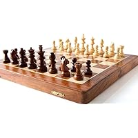 Handmade Folding Magnetic Wooden Chess Board Set with Extra Queens for Chessmen 14 '14 INCHES (14