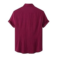 Men's Cotton Linen Short Sleeve Shirts Casual Lightweight Button Down Shirts Vacation Summer Beach Tops with Pocket
