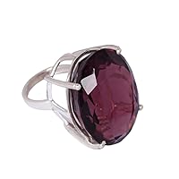 REAL-GEMS Man Made Violet Amethyst 74 Carat Solid 925 Silver Oval Cut Ring for Birthday Stunning Gemstone Ring for Gifts