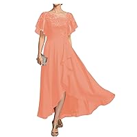 Women's Hi_Lo Chiffon Appliques Mother of Bride Dresses 2024 Mother of Groom Wedding Guest Evening Gowns