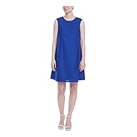 Anne Klein Womens Navy Pocketed Fully Lined Loop and Button Clos Sleeveless Jewel Neck Short Party Shift Dress L