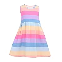 Summer New Colorful Stripe Sleeveless Strap Round Neck Girls' Soft Comfortable Fashion Dresses with Girls Size 4