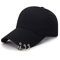 Kpop Hat Ring Baseball-Cap - Suga-Snapback Baseball Cap with Iron Rings (Black) (Medium, Black)