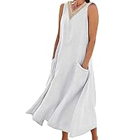 Sundresses for Women Women Summer Bohemian Casual Sleeveless Lace Pockets Resort Long Dress