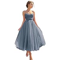 A line Tulle Prom Dress Spaghetti Straps for Women, Sweetheart Formal Party Dress Sleeveless Long Evening Dress