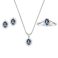 Simulated Alexandrite & Diamond Pendant, Earrings & Ring Set in Sterling Silver .925 with Chain and Gift Box