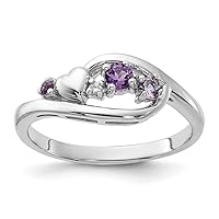 925 Sterling Silver Rhodium Plated Amethyst Pink Quartz and CZ Cubic Zirconia Simulated Diamond Love Heart Ring Measures 2.07mm Wide Jewelry Gifts for Women - Ring Size Options: 6 7 8