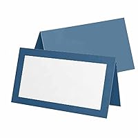 Blue Place Cards - Flat or Tent - 10 or 50 Pack - White Blank Front with Solid Color Border - Placement Table Name Seating Stationery Party Supplies - Occasion or Dinner Event (50, Tent Style)