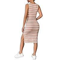 Sleeveless Dress for Women Striped Knit Sleeveless Dress