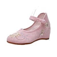 Ankle Buckles Women Jacquard Fabric Hidden Platforms Ladies Comfortable Soft Sneakers Chinese Embroidered Shoes