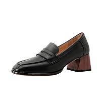 TinaCus Handmade Women's Genuine Leather Slip On Square Toe Loafers Shoes