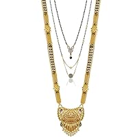 Presents Traditional Necklace Pendant Gold Plated Hand Meena 30Inch Long and 18Inch Short Combo of 3 Mangalsutra/Tanmaniya/Nallapusalu/Black Beads for Women #Aport-2054