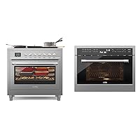 KoolMore 36 Inch All-Electric Range Oven with Ceramic Cooktop Burners, Stainless Steel Kit & 24 Inch Built-in Convection Oven and Microwave Combination with Broil, Soft Close Door