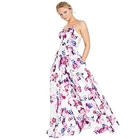 Womens White Glitter Floral Spaghetti Strap Sweetheart Neckline Full-Length Fit + Flare Formal Dress Size 9