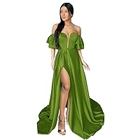 Womens Off Shoulder Long Prom Dresses with Sleeves Slit Corset Evening Party Ball Gowns for Women Formal